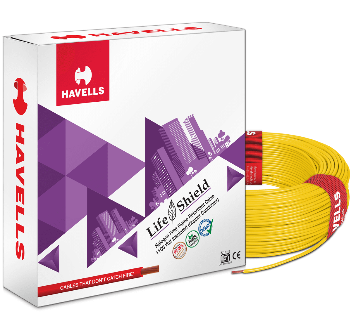 HAVELLS 2.5 sqmm Life Shield HFFR Electric Wire Yellow 90 m_0