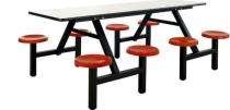 Mild Steel 8 Seater Canteen Dining Table Fixed Chair Black and Red_0
