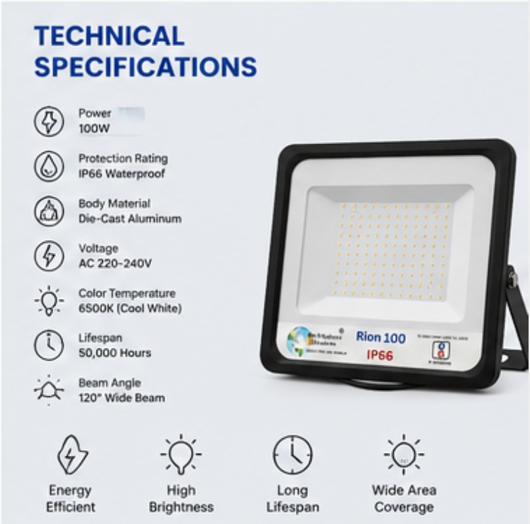 TechSphere Advances 100 W Cool White IP66 6 kV 10200 Lumen Rion 100 LED Flood Lights_1