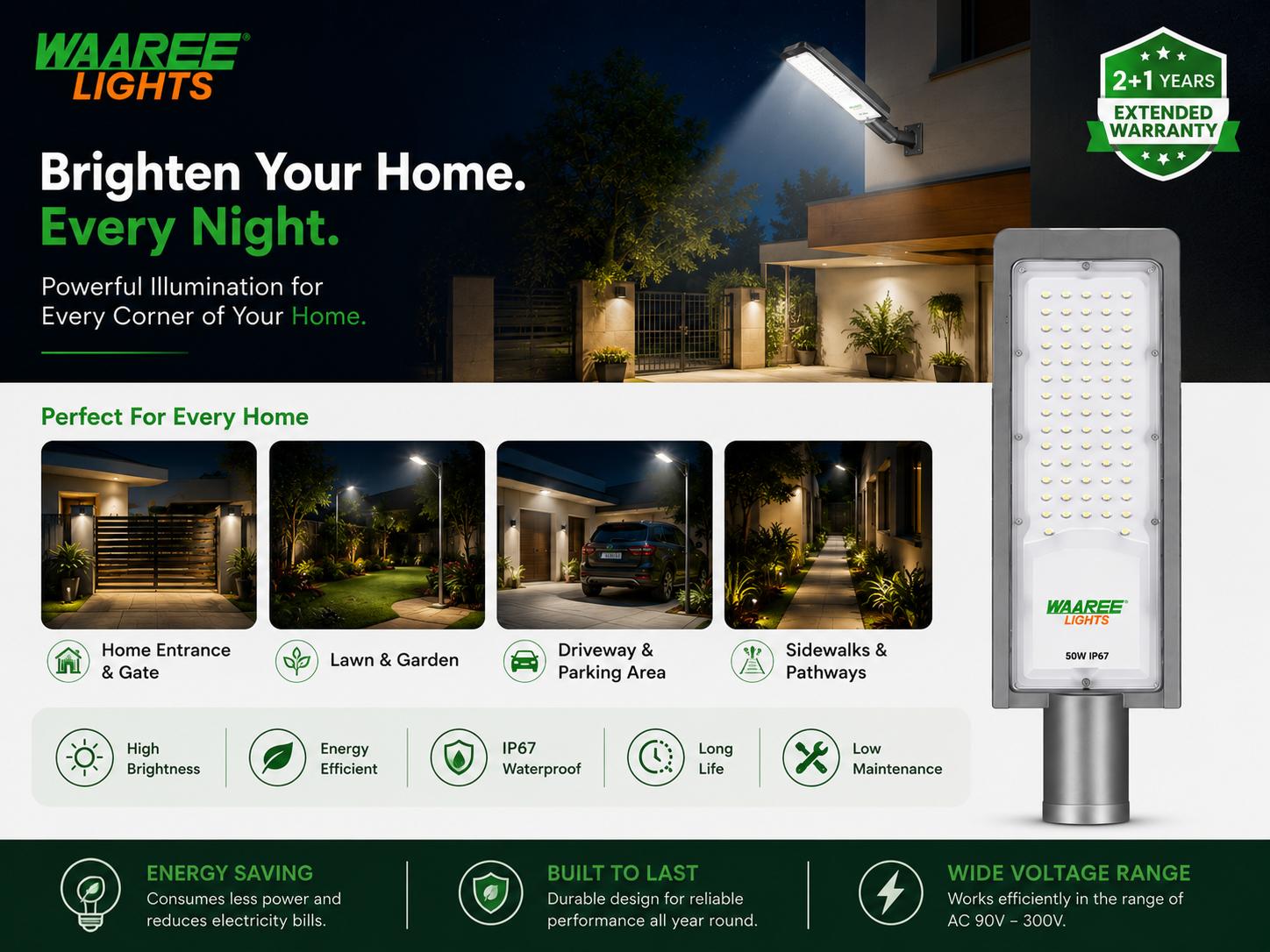 WAAREE 50 W Warm White IP67 4 kV LED Street Lights_4