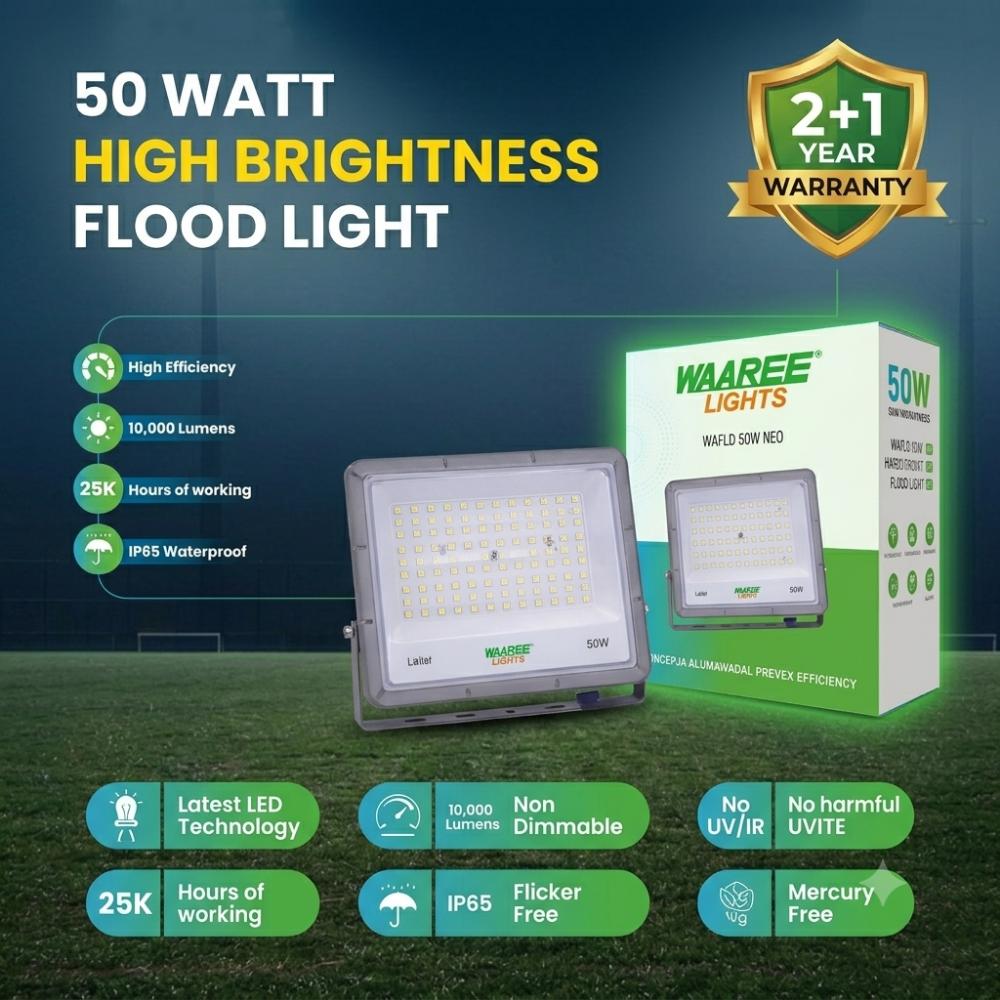 WAAREE 50 W Warm White IP65 4 kV 5000 Lumen WASL-50W NEO LED Flood Lights_3