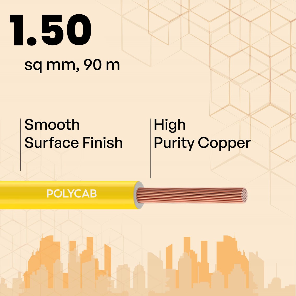 Polycab 1.5 sqmm MAXIMA+ HR FR LSH LF Electric Wire Yellow 90 m_2