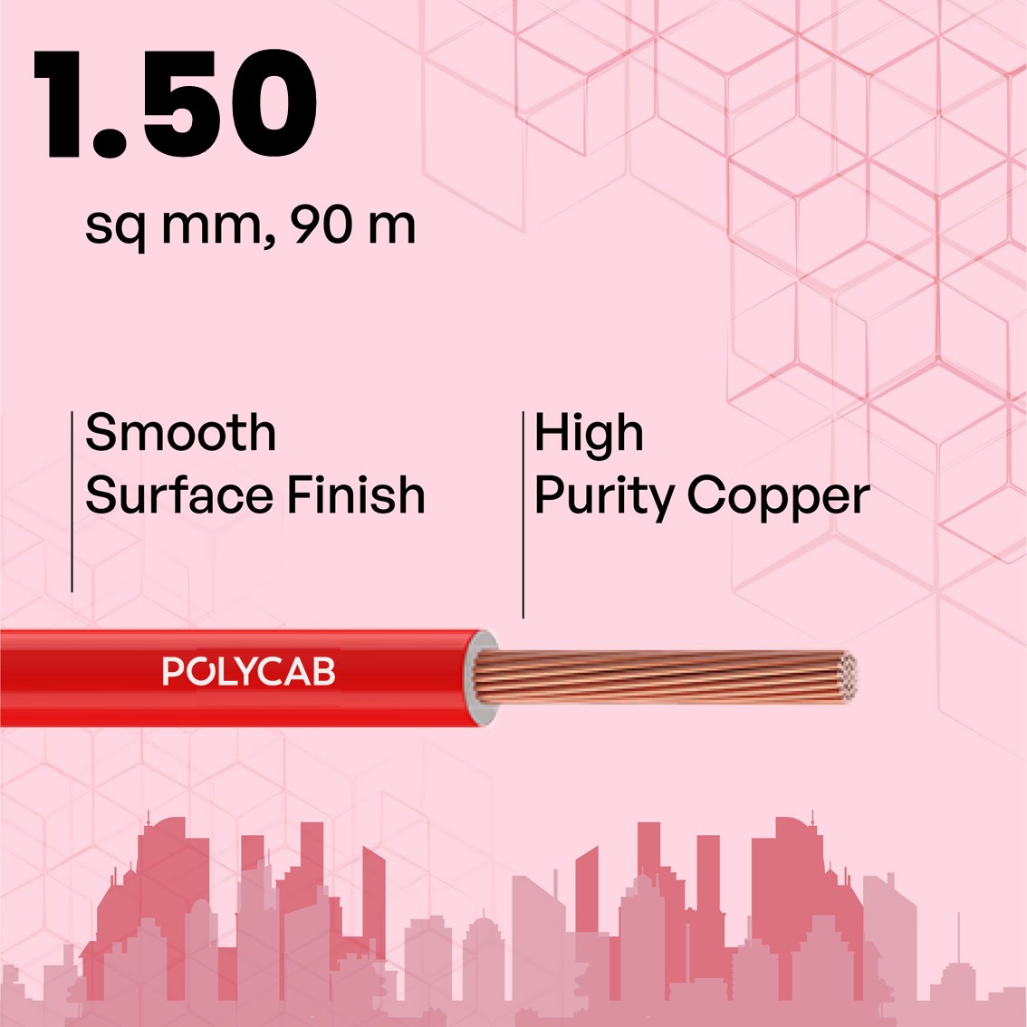 Polycab 1.5 sqmm MAXIMA+ HR FR LSH LF Electric Wire Red 90 m_2