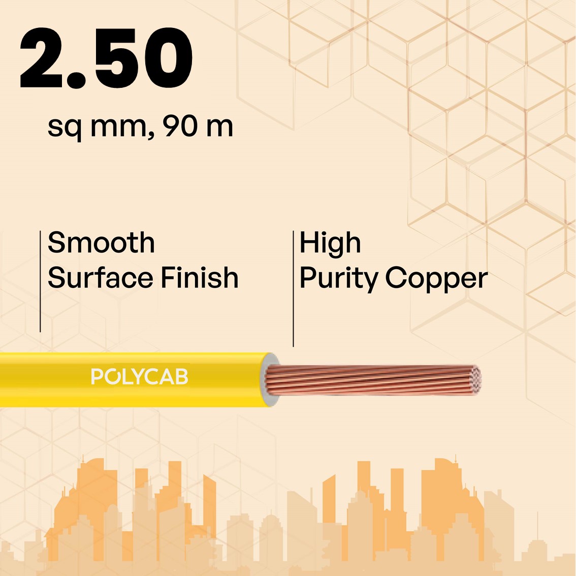 Polycab 2.5 sqmm MAXIMA+ HR FR LSH LF Electric Wire Yellow 90 m_2
