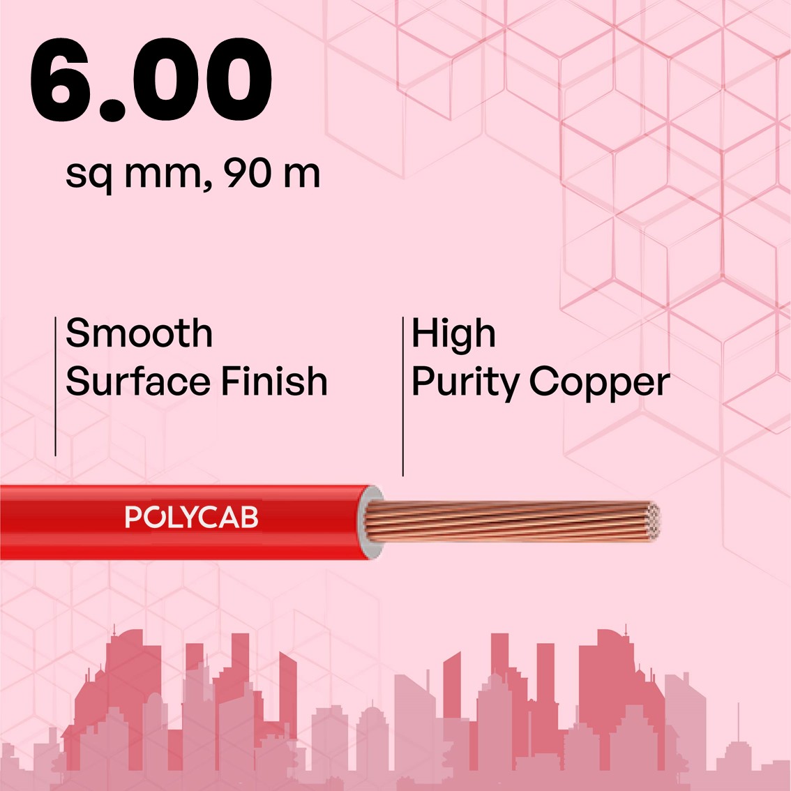 Polycab 6 sqmm MAXIMA+ HR FR LSH LF Electric Wire Red 90 m_2