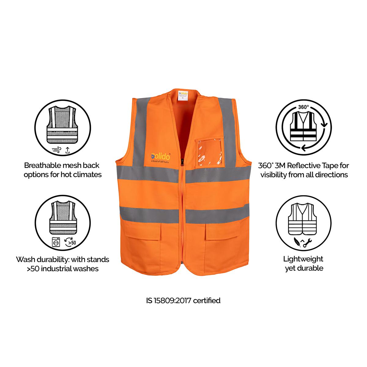 L&T SuFin Brand - Solido 100% PolyCotton Safety Jackets L Flashline - Pro Reflective Orange_2