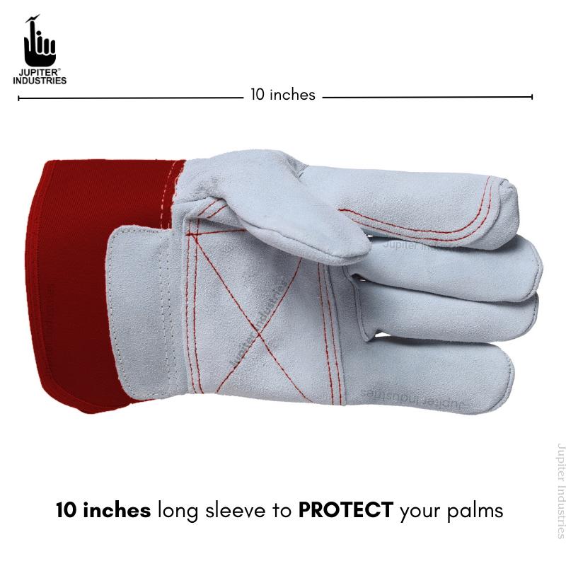 Jupiter Industries Heavy Duty Work Cow Leather Safety Gloves 10 inch_2