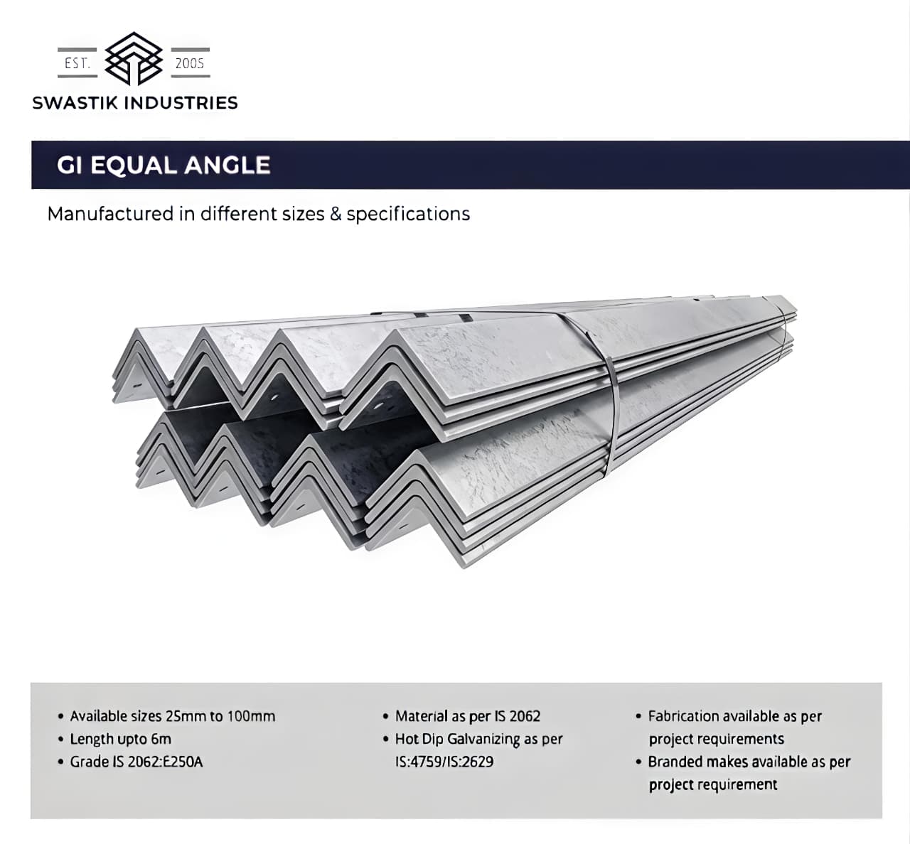 Swastik Industries 50 x 50 mm Equal GI Angles E250A 6 m_1