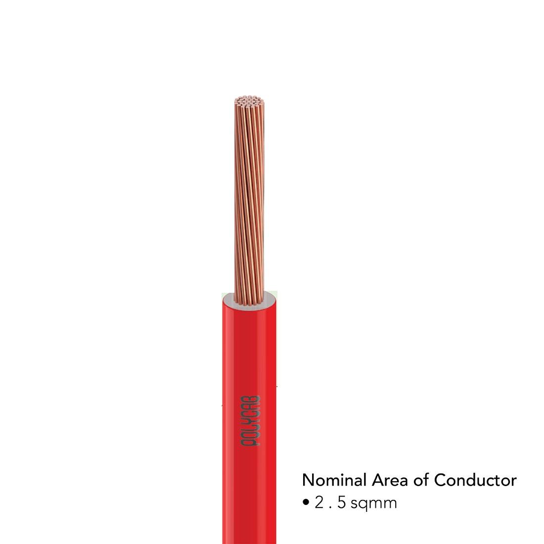 Polycab 2.5 sqmm FRLF Electric Wire Red 90 m_2
