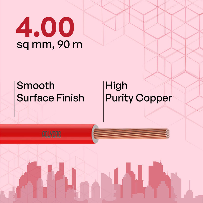 Polycab 4 sqmm Optima+ FRLF Electric Wire Red 90 m_1