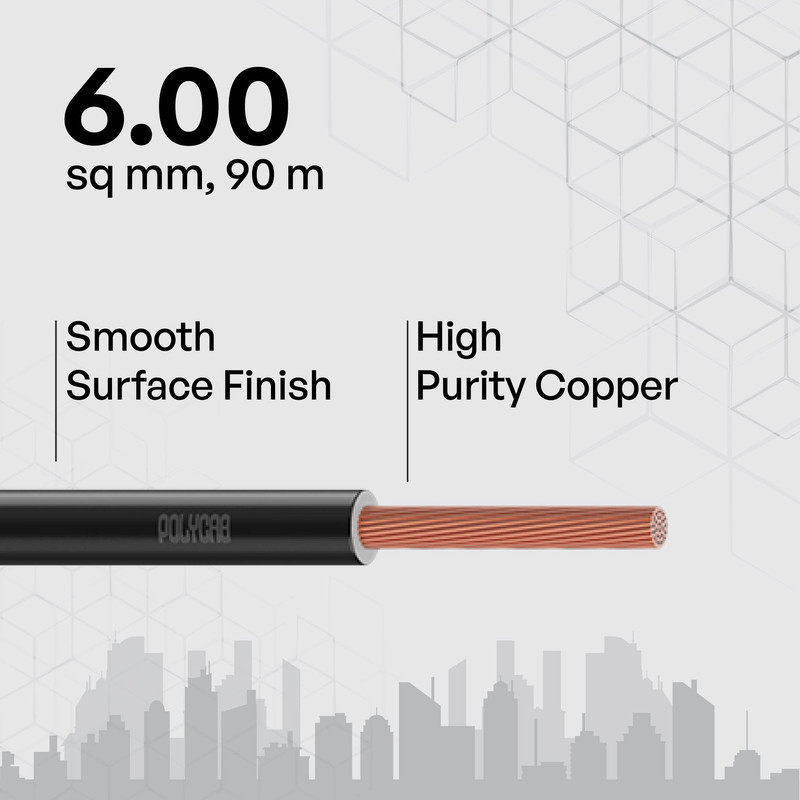 Polycab 6 sqmm Optima+ FRLF Electric Wire Black 90 m_1