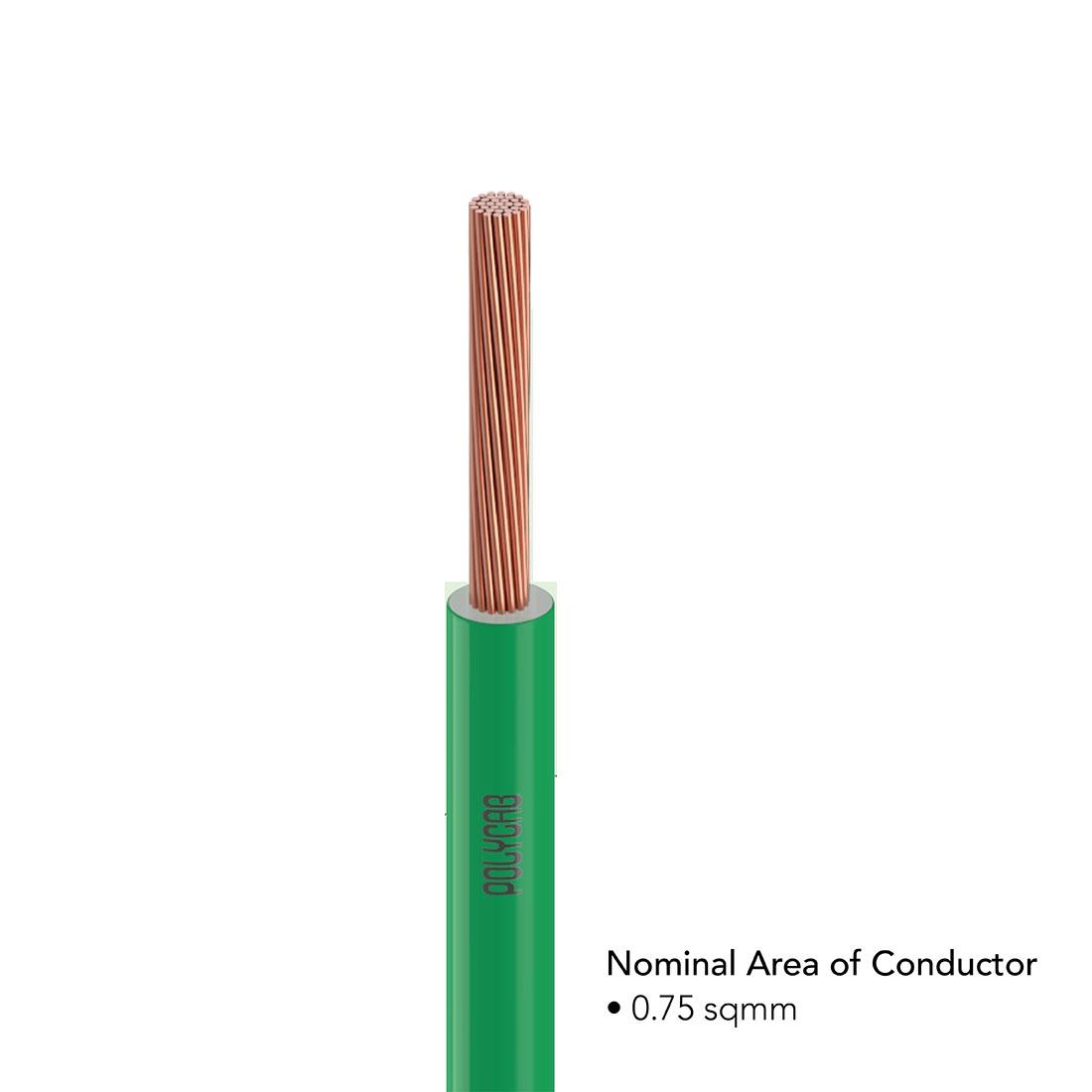 Polycab 0.75 sqmm FRLF Electric Wire Green 90 m_2
