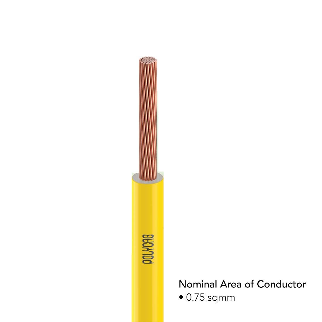 Polycab 0.75 sqmm FRLF Electric Wire Yellow 90 m_2