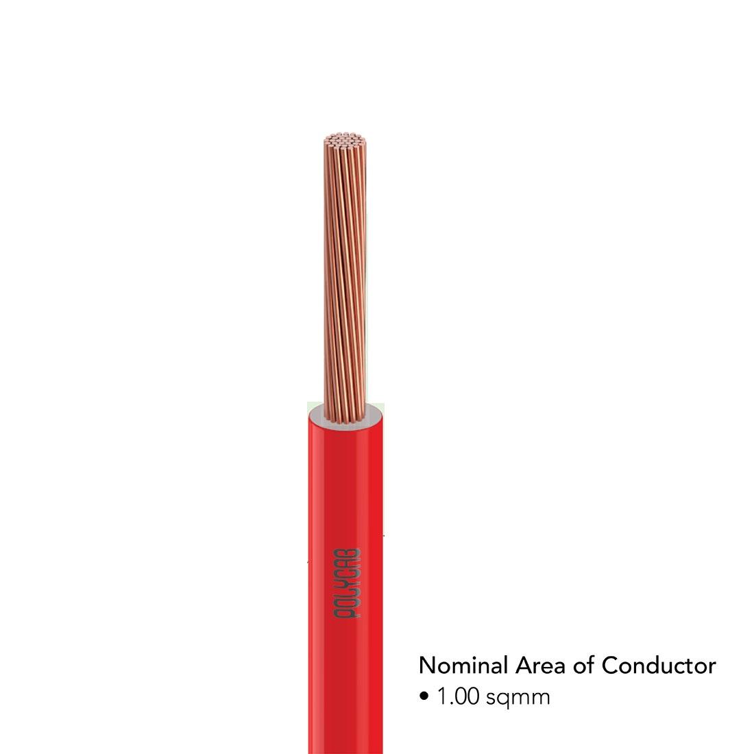 Polycab 1 sqmm FRLF Electric Wire Red 90 m_2