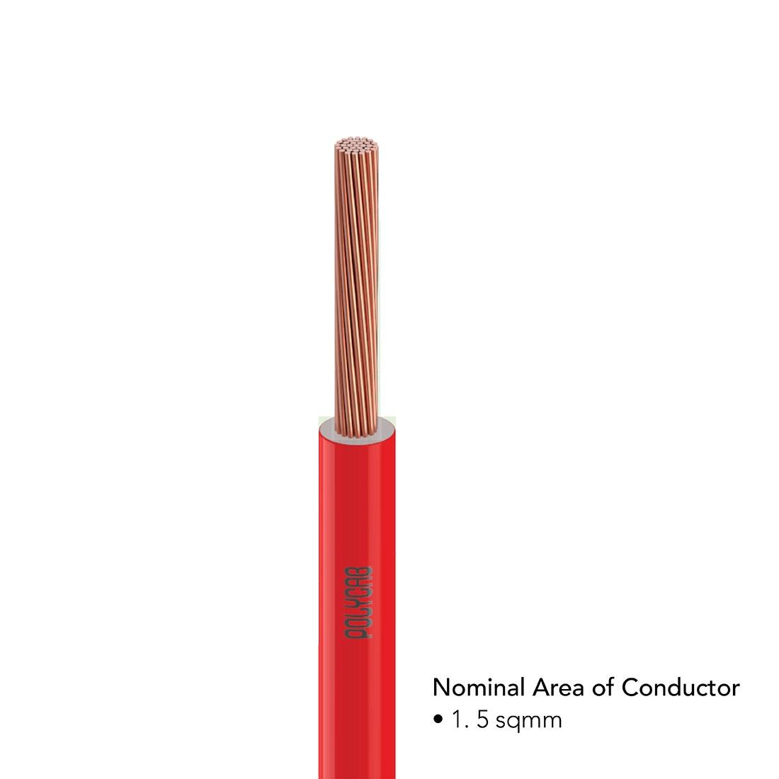 Polycab 1.5 sqmm FRLF Electric Wire Red 90 m_2