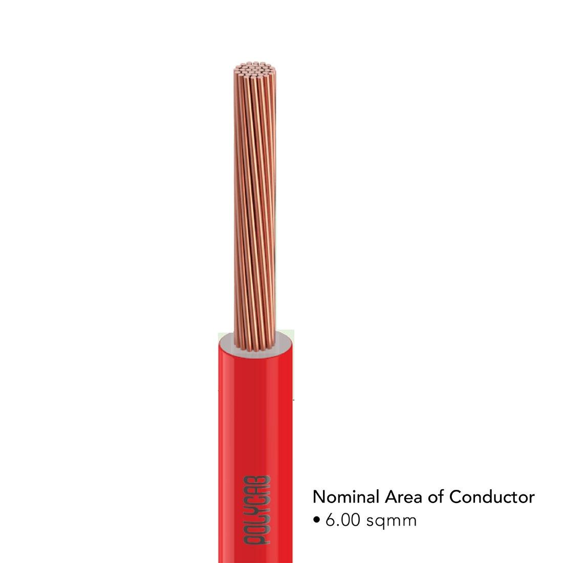 Polycab 6 sqmm FRLF Electric Wire Red 90 m_2