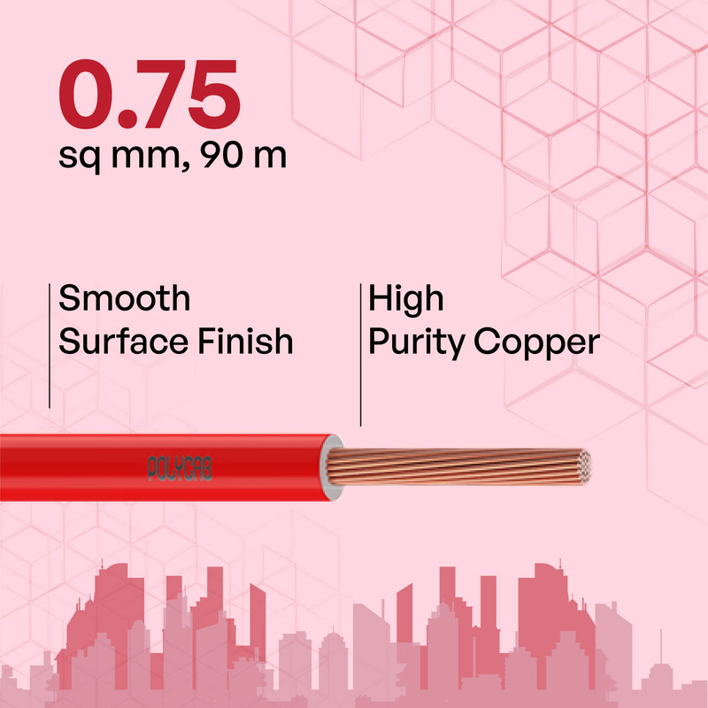 Polycab 0.75 sqmm Optima+ FRLF Electric Wire Red 90 m_1