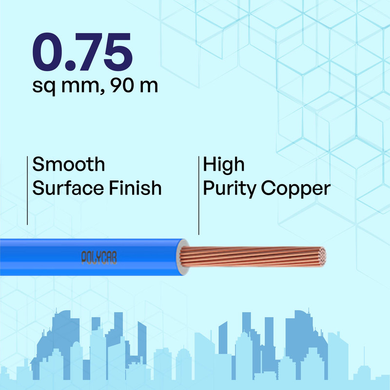 Polycab 0.75 sqmm Optima+ FRLF Electric Wire Blue 90 m_1