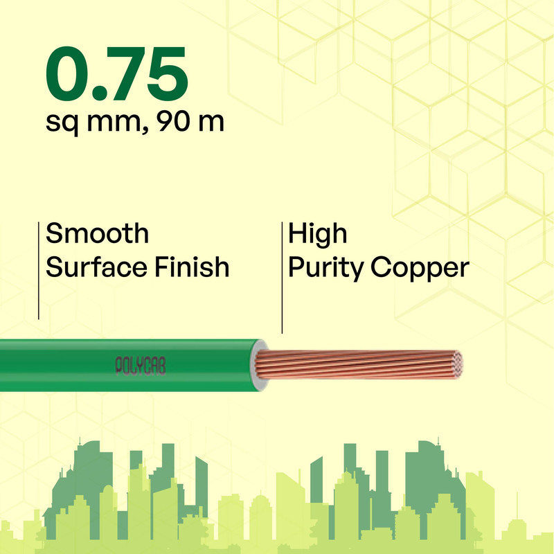 Polycab 0.75 sqmm Optima+ FRLF Electric Wire Green 90 m_1