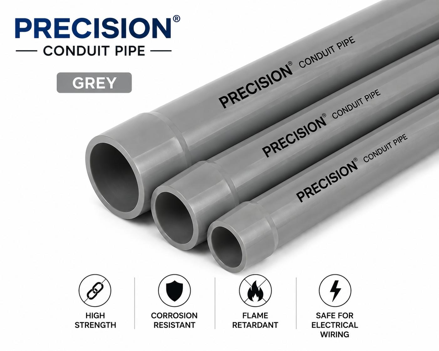 Precision PVC Rigid Socket End Electrical Conduit MMS 20 mm Grey_1