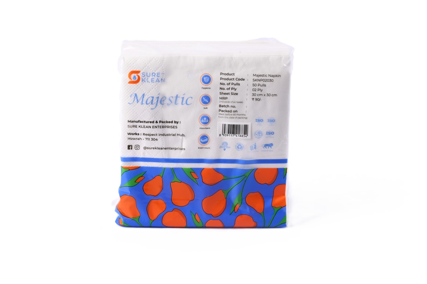 Majestic Serviette Tissue Paper Pack Plain 30 x 30 cm White_2