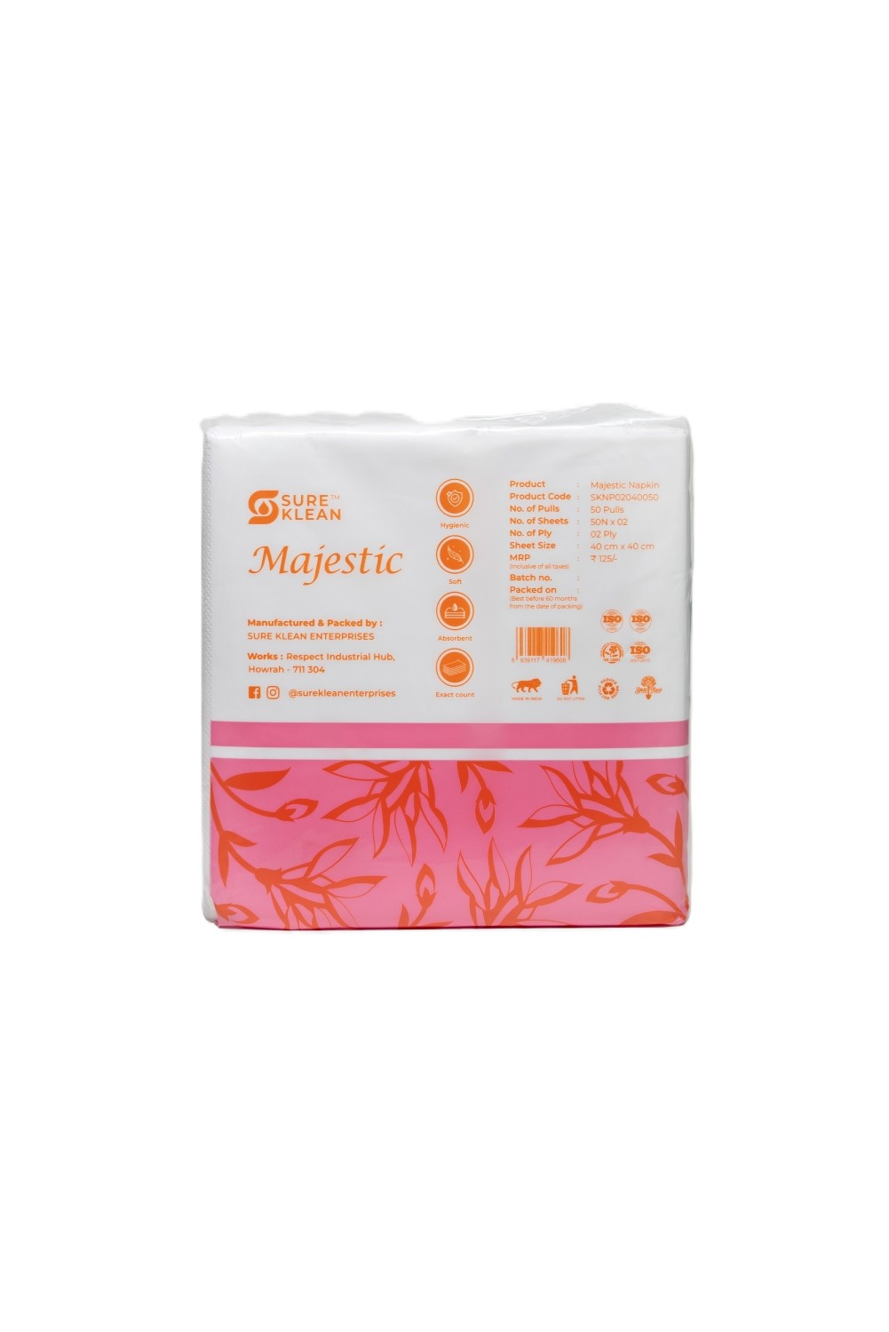 Majestic Serviette Tissue Paper Pack Plain 40 x 40 cm White_4