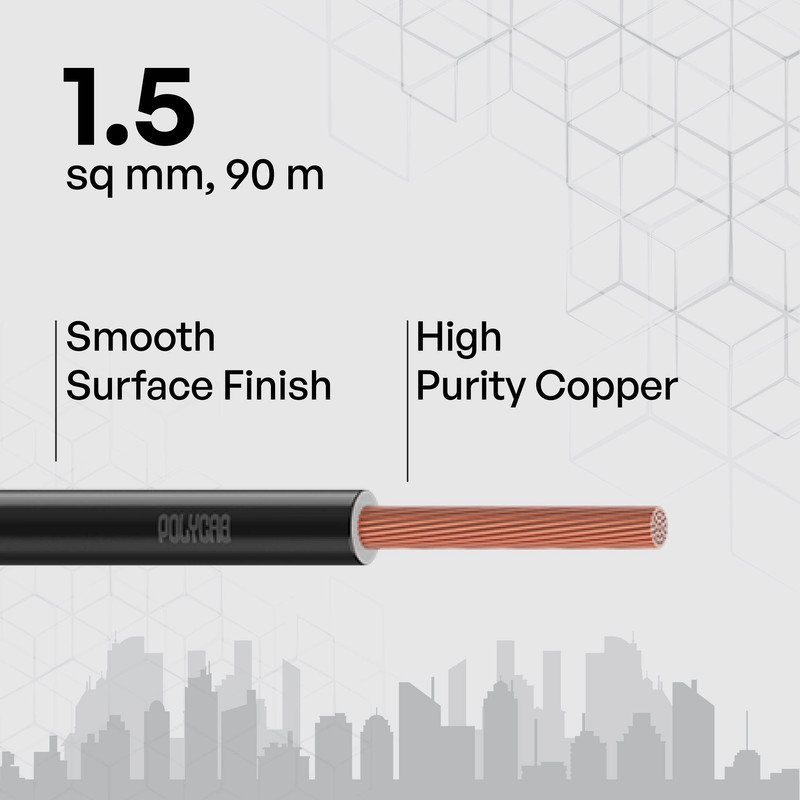 Polycab 1.5 sqmm Optima+ FRLF Electric Wire Black 90 m_1
