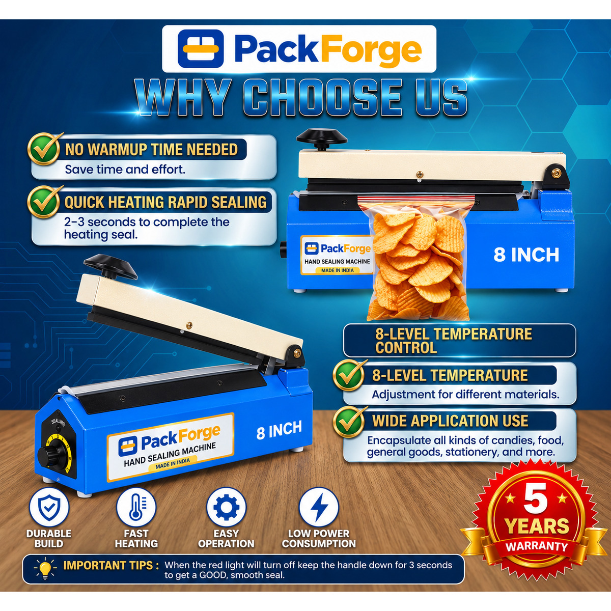PackForge Solid Pouch Sealing Machine 40 packet/min Steel Electric 300 W_1