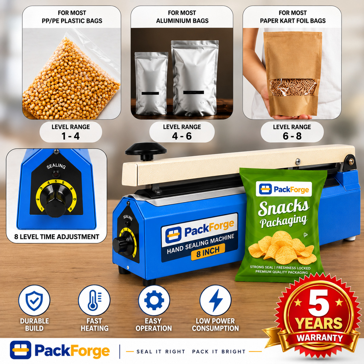 PackForge Solid Pouch Sealing Machine 40 packet/min Steel Electric 300 W_2