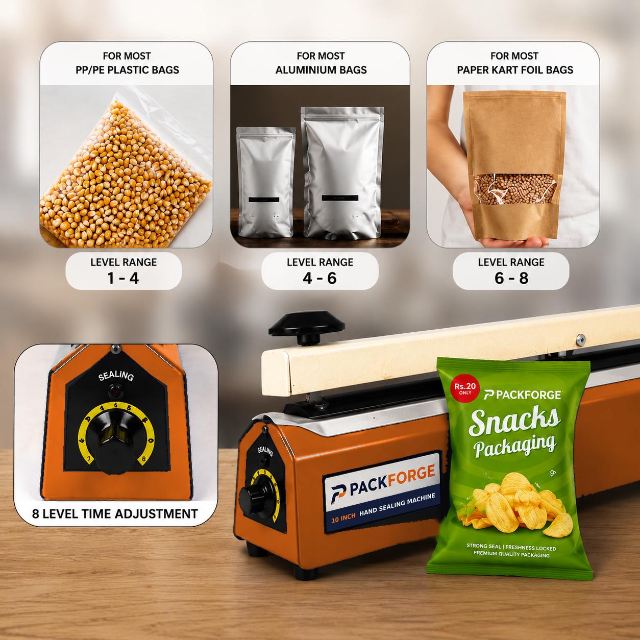PackForge Solid Pouch Sealing Machine 45 packet/min Steel Electric 300 W_4