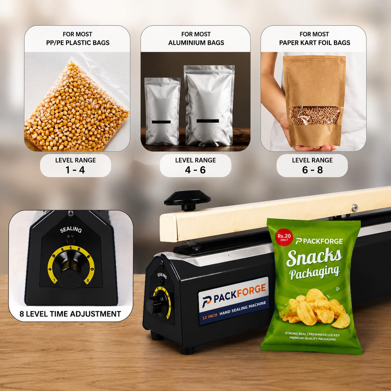 PackForge Solid Pouch Sealing Machine 45 packet/min Mild Steel Electric (AC) 400 W_4