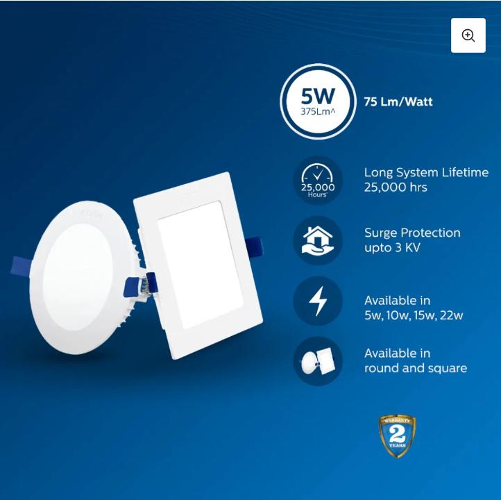 PHILIPS 5 W Round Natural White 106 x 106 x 21 mm LED Panel Lights Recessed Mounted_2