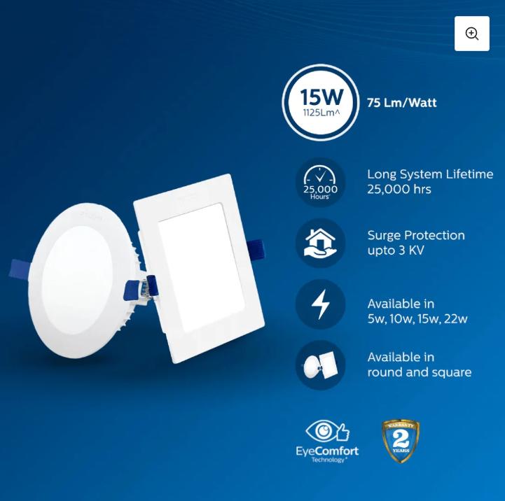 PHILIPS 15 W Square Warm White 160 x 160 x 22 mm LED Panel Lights Recessed Mounted_1