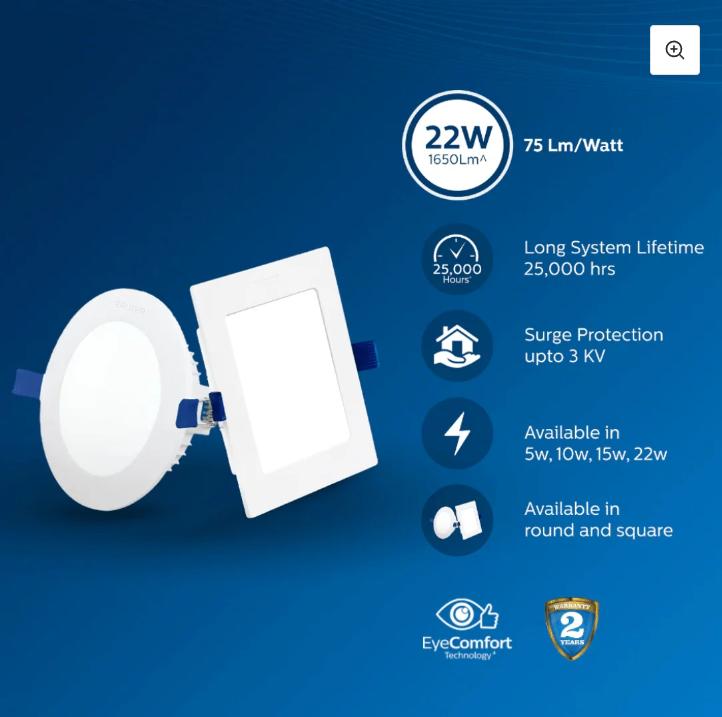 PHILIPS 22 W Round Cool White 225 x 225 x 22 mm LED Panel Lights Recessed Mounted_1