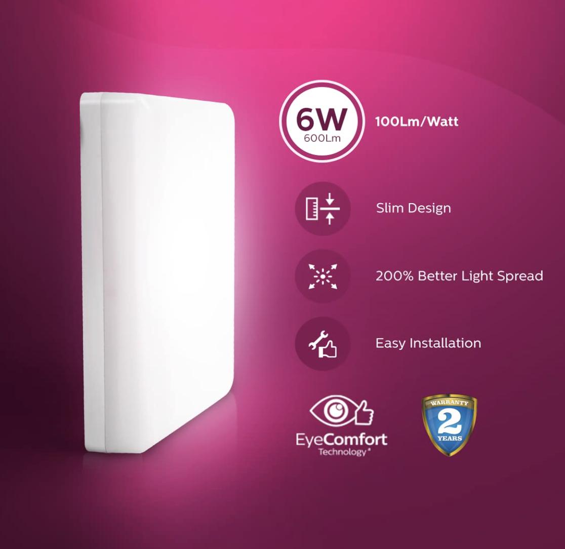 PHILIPS 6 W Square Warm White 29 x 102 x 102 mm LED Panel Lights Surface Mounted_1