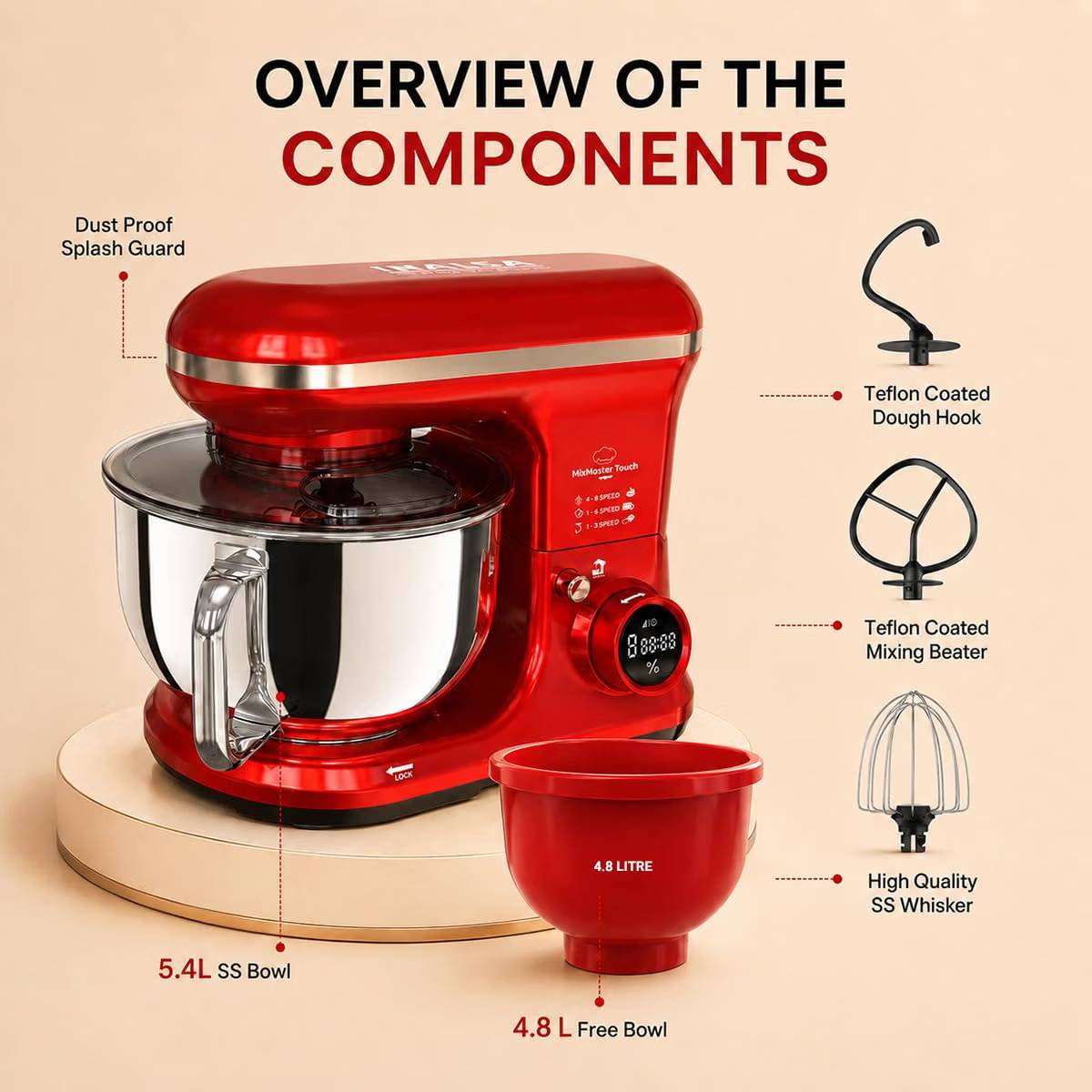INALSA Dough Kneader Mixer Machine 5.4 L CE_IL_Mix MasterTouch_4